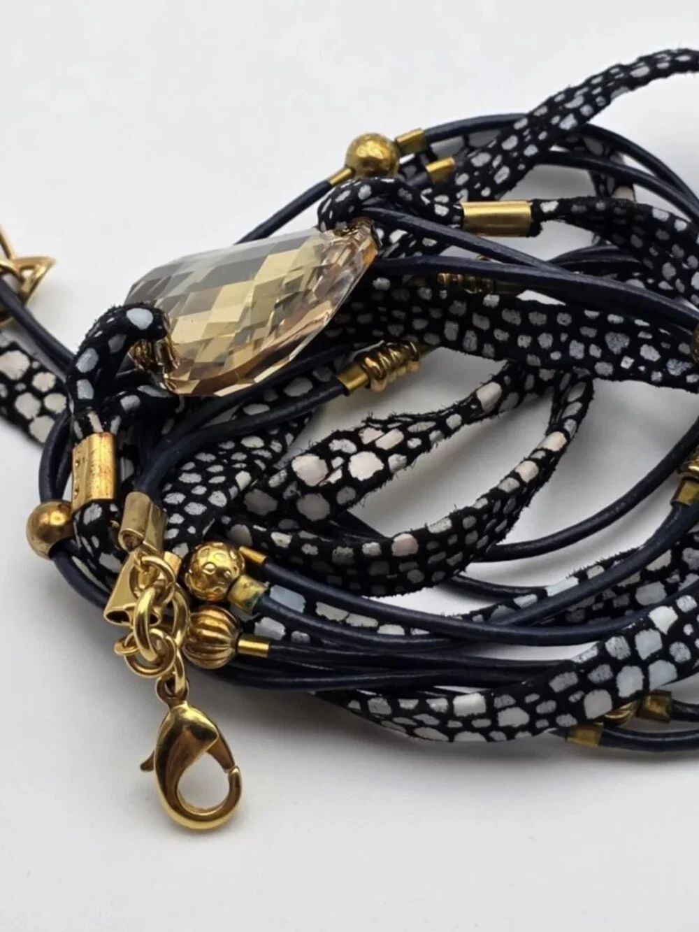 Sara Designs New York Champagne Crystal Leather Multi Strand Wrap Bracelet